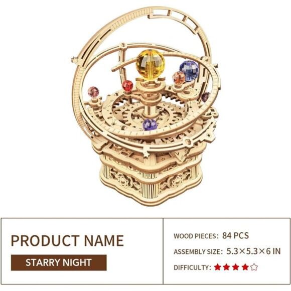 ROKR 3D Wooden Puzzles for Adults Mechanical Music Box-Starry Night, DIY - Picture 5 of 7